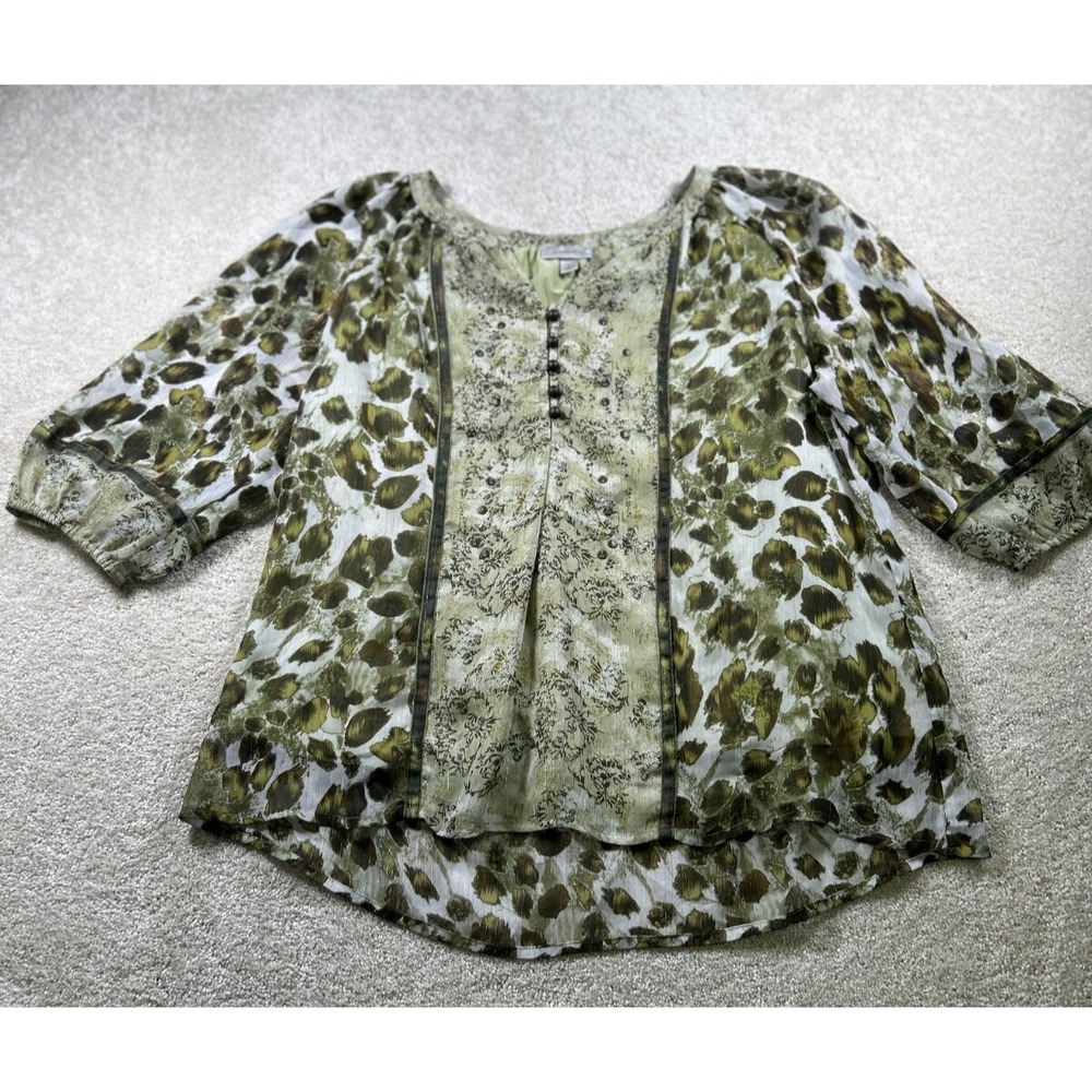 Dressbarn Womens Size Xl Green Sheer Lined Forest Fairy Goblincore‎ Tunic